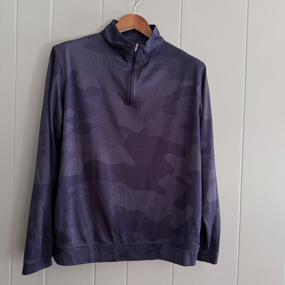 Peter Millar Men's Large Navy Camo Quarter Zip Pullover Golf Old Money Layering
